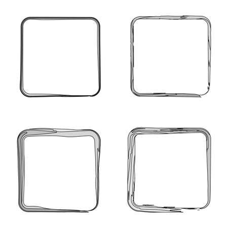 Grunge square frame icon set. White and black watercolor effect. Freehand art design. Vector illustration. Stock image.のイラスト素材