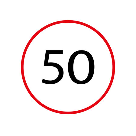 50 km/h speed limit sign. Isolated road signpost. Attention icon. Traffic laws. Vector illustration....