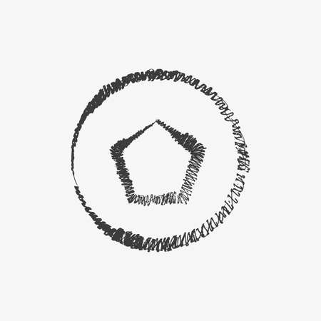 Pentagon in circle. Paint pencil art. Hand drawn. Abstract emblem. Business logo. Vector illustration. Stock image.のイラスト素材