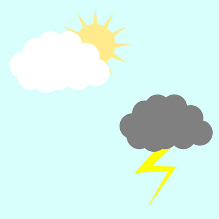 Thunderstorm and sunny cloudy. Weather background. Clouds collection. House icon set. Vector illustration. Stock image.のイラスト素材