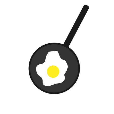 Scrambled eggs in a frying pan. Food icon. Delicious snack. Hot meal. Breakfast element. Vector illustration. Stock image.のイラスト素材