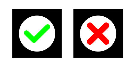 Mark and cross icon. Colored elements. Agree and disagree symbols. Choice concept. Vector illustration. Stock image.のイラスト素材