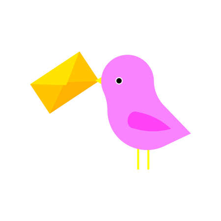 Pink bird with envelope. Postage courier. Mail sign. Delivery concept. Peace day. Vector illustration. Stock image.のイラスト素材