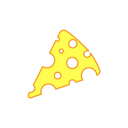 Cheese slice icon. Food sign. Snack time. Cartoon art. Freehand design. Flat picture. Vector illustration. Stock image.のイラスト素材