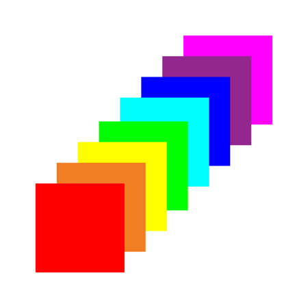 Rainbow colored square icon. Design palette. Computer paint. Simple pattern. Hand art. Vector illustration. Stock image.のイラスト素材