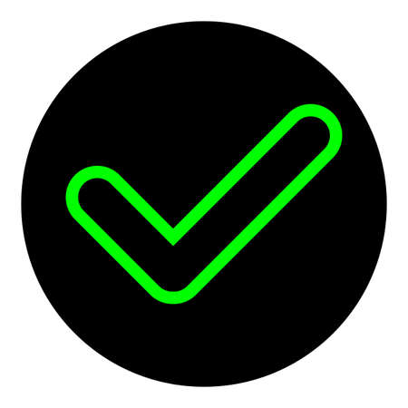 Mark icon in circle. Green sign. Black round. App element. Modern freehand design. Vector illustration. Stock image.のイラスト素材