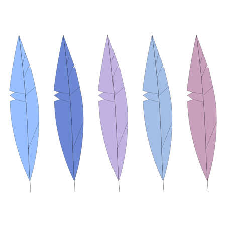 Colored feather icon set. Pastel tones. Logo concept. Modern art. Cartoon design. Vector illustration. Stock image.のイラスト素材