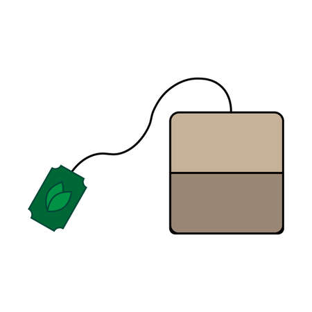 Tea bag. Herbal element. Sketch art. Cartoon style. Morning drink. Line design. Vector illustration. Stock image.のイラスト素材
