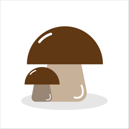 Brown mushroom. Organic food. Natural ingredient. Autumn season. Cartoon style. Vector illustration. Stock image.のイラスト素材