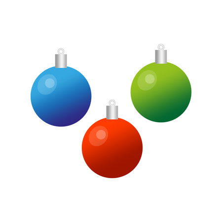 Colored christmas balls. Green, red and blue. Decorative element. Holiday time. Vector illustration. Stock image.のイラスト素材