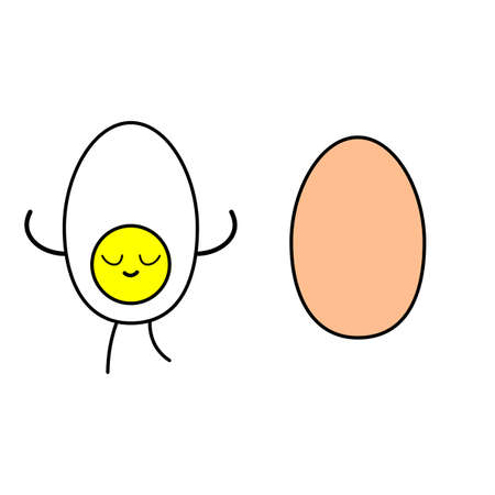 Half and whole egg. Cartoon character. Cute food icon. Comic art. Flat design. Vector illustration. Stock image.のイラスト素材