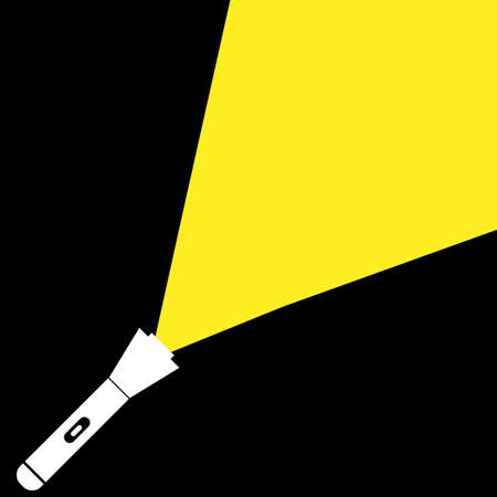 Shining flashlight icon. Black background. Line art. Modern design. Electric tool. Vector...