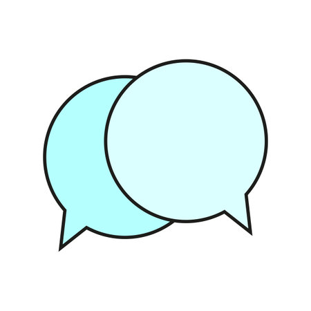 Round speech bubble icon. Blue chat sign. Cartoon style. Communication concept. Vector illustration. Stock image.のイラスト素材