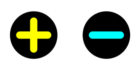 Plus and minus icon. Mathematics element. Calculator sign. Yellow and turquoise colors. Vector illustration. Stock image.のイラスト素材