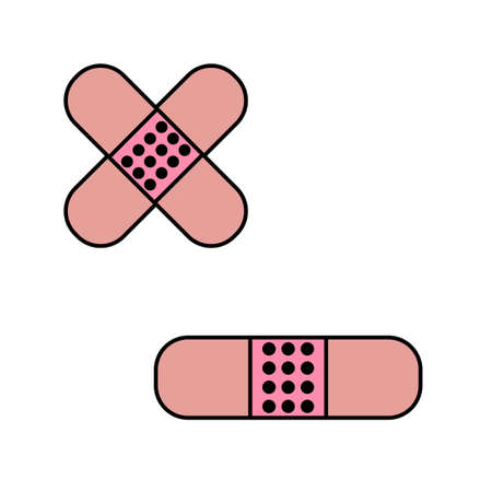 Adhesive plaster icon. Pink sign. Cross and linear. Medicine element. Cartoon design. Vector illustration. Stock image.のイラスト素材