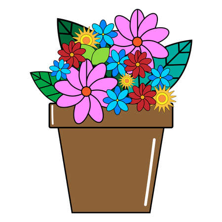 Flower pot. Home design. Cartoon art. Creative hand drawn. Household decor. Nature sign. Vector illustration. Stock image.のイラスト素材