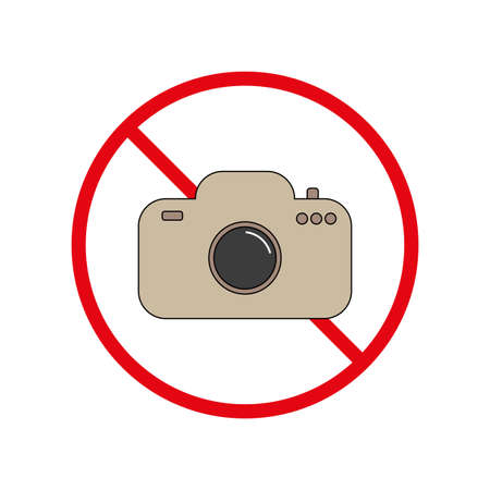 No camera icon. Dont photo and video. Forbidden sign. Public information concept. Vector illustration. Stock image.のイラスト素材