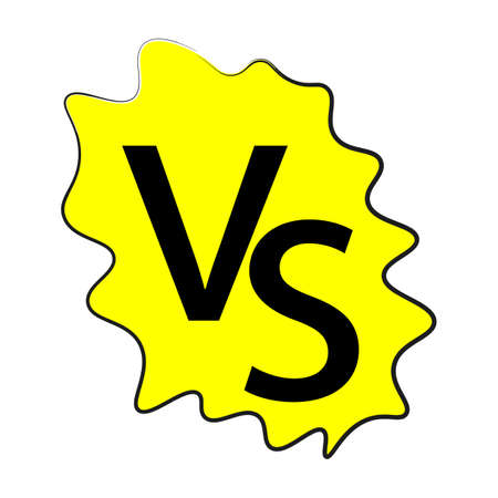 Versus icon. VS sign. Yellow abstract frame. Creative logotype. Cartoon element. Vector illustration. Stock image.のイラスト素材