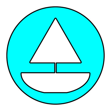 Boat sign. White shape in blue circle Flat design.のイラスト素材