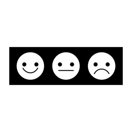 Happy, dissatisfied and sad face. Different emotion. Customer service. Outline symbol. Vector illustration. Stock image.のイラスト素材