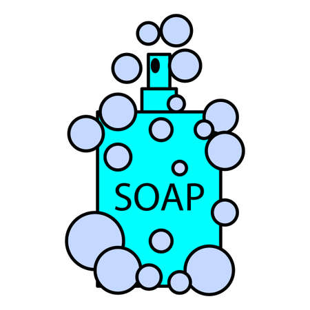 Cartoon liquid soap on transparent background. Hand draw. Medical hygiene for hands. Vector illustration. stock image.のイラスト素材