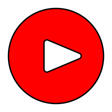 Red play button. in modern style. Circle triangle. Internet technologies. Vector illustration. stock image.のイラスト素材
