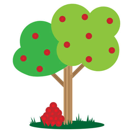 cartoon tree with fruits. Cartoon style. Summer background. Vector illustration. stock image.のイラスト素材