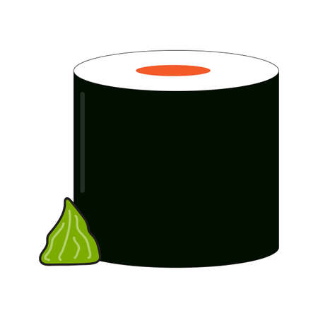 Japanese sushi wasabi. Funny cartoon character. Healthy food set. Vector illustration. stock image.のイラスト素材