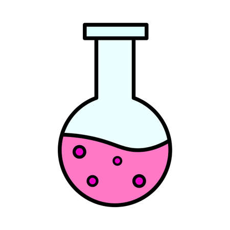 Flask with pink liquid in flat style. Vector illustration. stock image.のイラスト素材