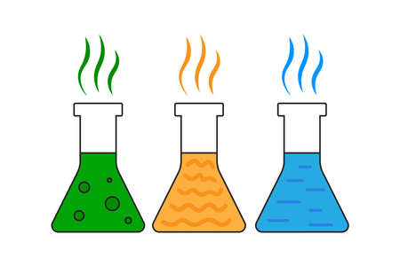 Cartoon collection flasks for medical design. Vector illustration. stock image.のイラスト素材