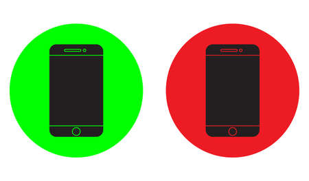 Realistic icon with blue phone circle. Smartphone blank screen, phone mockup. Vector illustration. stock image.のイラスト素材