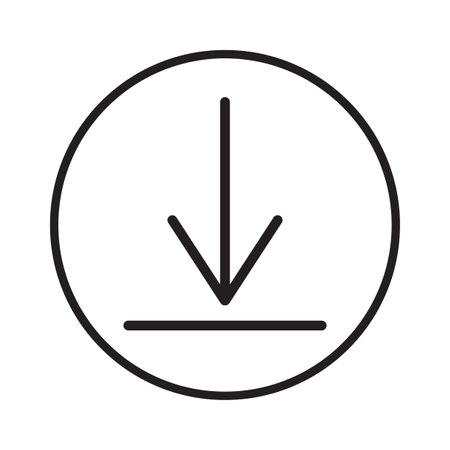 Flat down arrow circle. Flat, outline. Design element. Arrow icon. Vector illustration. stock image.のイラスト素材
