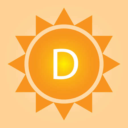 Icon with vitamin d sun. Natural organic nutrition. Vector illustration. stock image.のイラスト素材