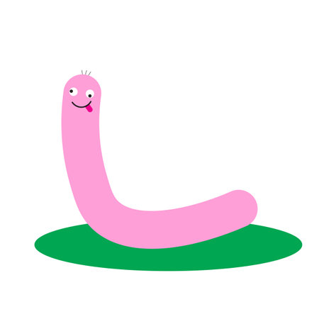 Cartoon worm on white background. Happy face. Funny cute comic characters. Vector illustration. stock image.のイラスト素材