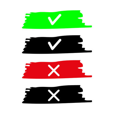 Sketch illustration with tick cross on smears. Ink brush stroke drawing. Vector illustration. stock image.のイラスト素材