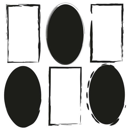 Grunge square frames. Brush frames of various shapes. Frames for different purposes. Vector illustration. Stock image.のイラスト素材