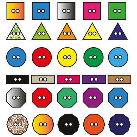Colored buttons for clothes of different shapes. Button for textile design. Vector illustration. stock image.のイラスト素材