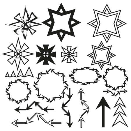 Doodle set with black different shapes of arrows. Vector illustration. stock image.のイラスト素材