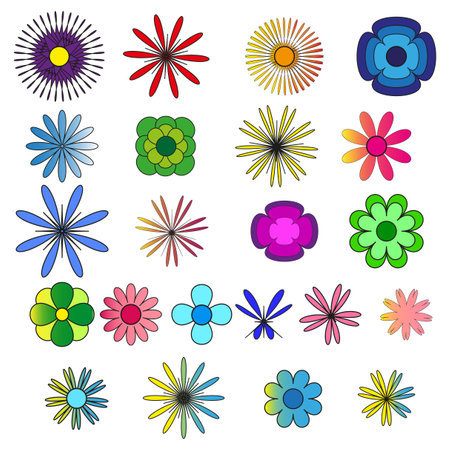 icon with different flowers. Vector illustration. stock image.のイラスト素材