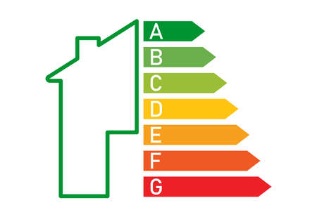 House energy scale. Ecology concept. Vector illustration. stock image.のイラスト素材