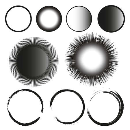 Watercolor brush circles for decorative design. Round frame set. Vector illustration. stock image.のイラスト素材