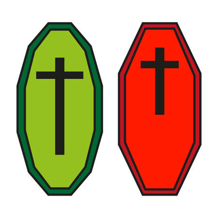 Green red coffin in modern style. Simple flat symbol. Vector illustration. stock image.のイラスト素材