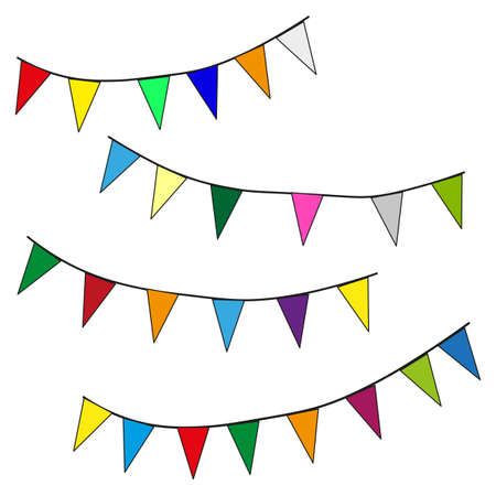 Garlands of flags. Retro banner for celebration design. Happy birthday. Vector illustration. stock image.のイラスト素材