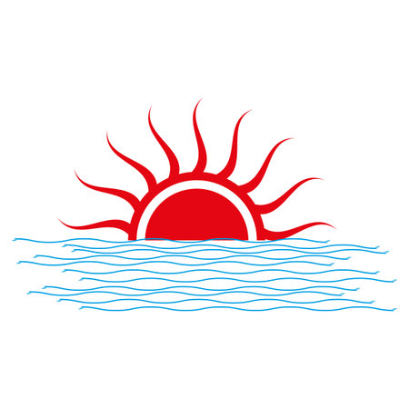 red sun river. Beach holiday. Vector illustration. Stock image.のイラスト素材