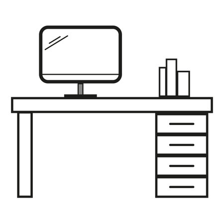 Desk computer books icon. Business concept. Vector illustration. Stock image.のイラスト素材