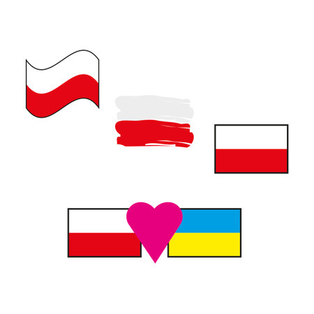 Poland ukraine flags. Travel concept. Peace symbol. Vector illustration. stock image.のイラスト素材