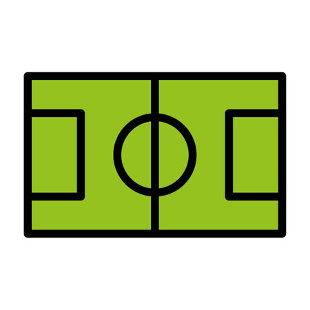 Cartoon football field. Comic drawing. Soccer ball. Vector illustration. Stock image.のイラスト素材