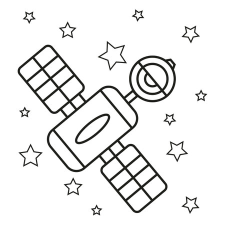 Black satellite icon. Space background. Vector illustration. stock image.のイラスト素材
