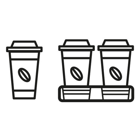 Paper cups with coffee. Coffee shop logo. Vector illustration. Stock image.のイラスト素材