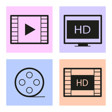 Video frame icon. Movie player icons. Vector illustration. Stock image. Eのイラスト素材